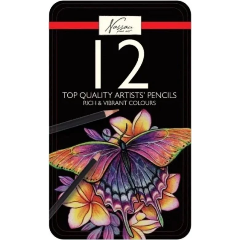 Nassau Fine Art Farveblyanter i metalæske, 12 farver