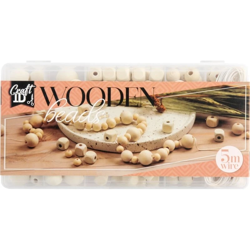 Creative Craft Group træperler 130g i opbevaringsæske