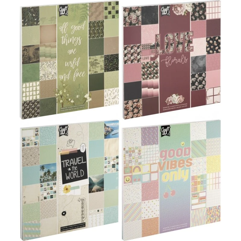 Design mønstret papirblok 25x25 cm, 250 g - 24 ark