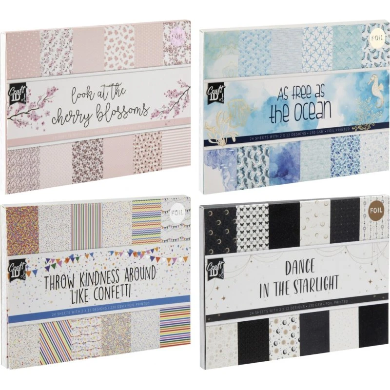 Mønstret papir med folieprint 11,5x16,5 cm - 24 ark