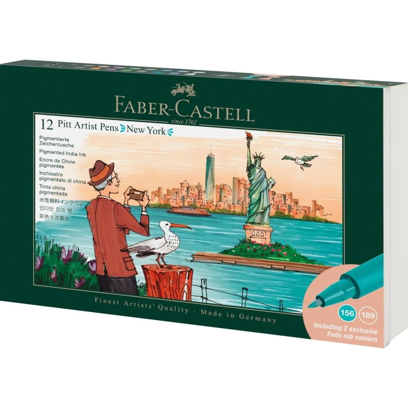 Faber-Castell PITT Artist Pen Tin Set New York, 12 farver