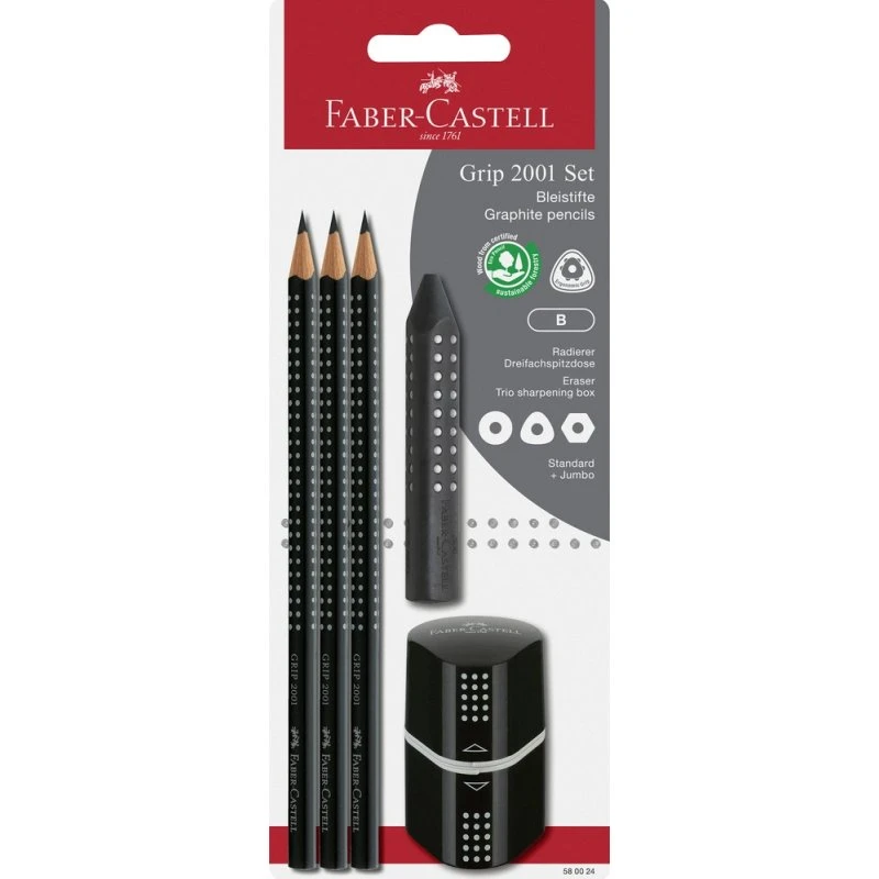 Faber-Castell Grip 2001 blyantsæt 3 stk. - sort