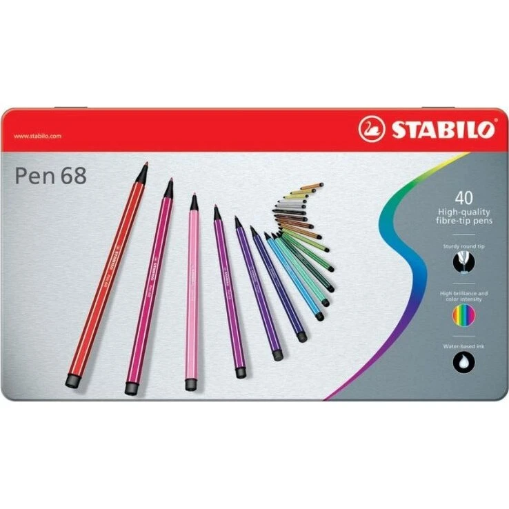 STABILO Pen 68 Arty, metalæske med 40 farver