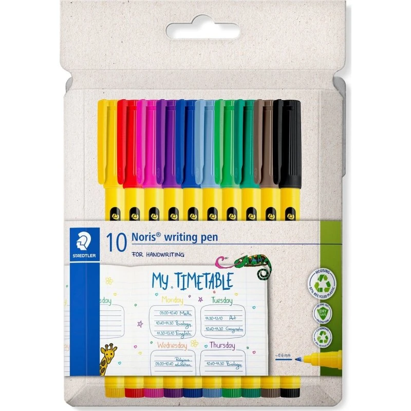 Staedtler Noris Fineliner 0,6 mm – 10 stk (assorterede farver)