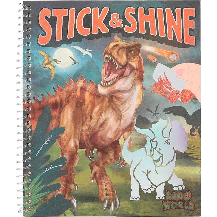 Dino World Malebog Stick & Shine (24 sider, 8 stickers)