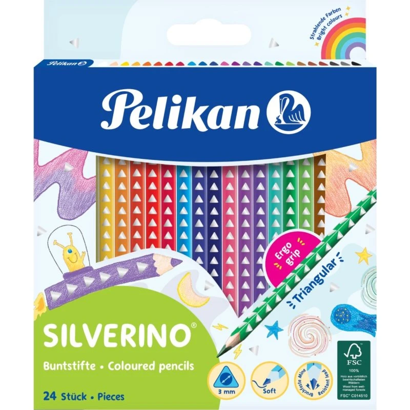 Pelikan Silverino Trekantet Farveblyanter, 24 stk.
