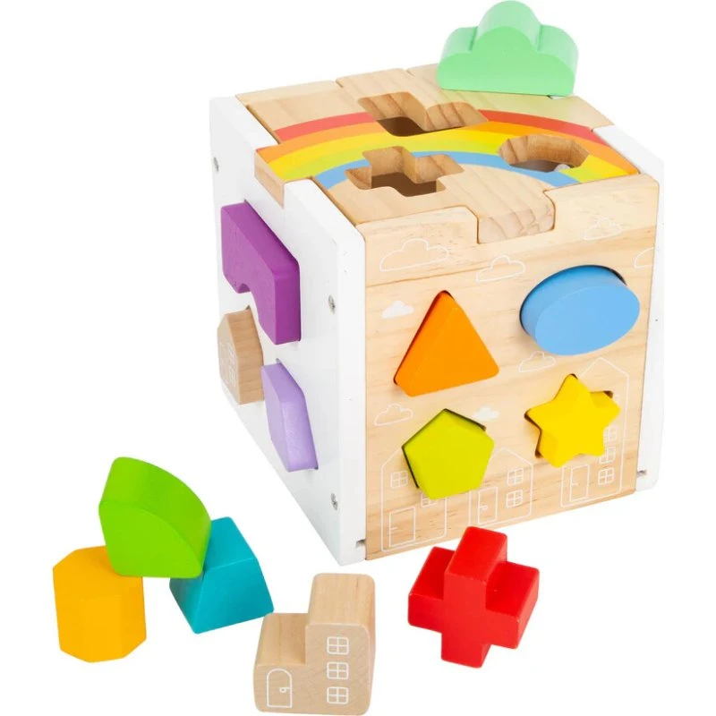 Small Foot Træ Puttekasse Kube – Regnbue (13 former)