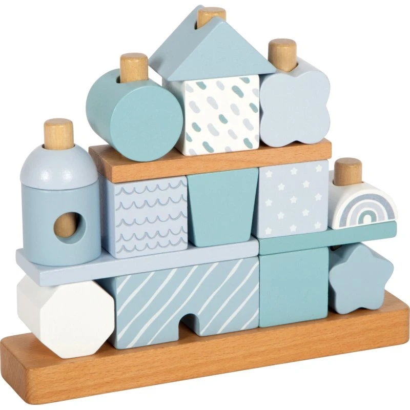 Small Foot Træ Stablehus Blå - 18 dele
