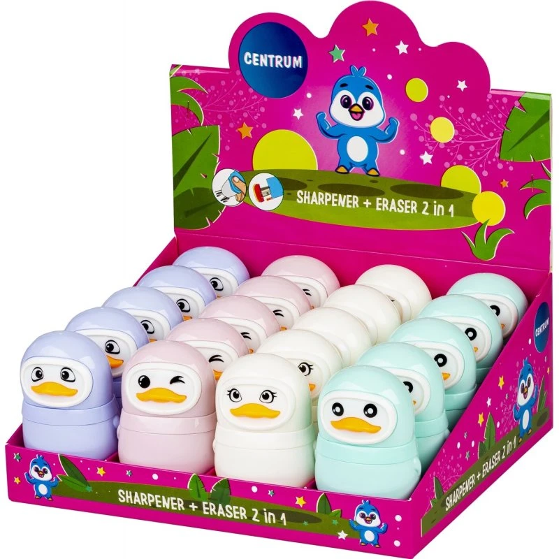 Centrum Pingvin Blyantspidser med Viskelæder, Assorteret
