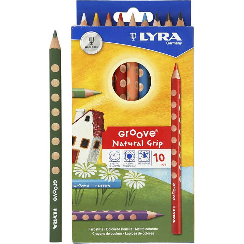 Lyra Groove 10 stk farveblyanter - Natural Grip, 10 farver