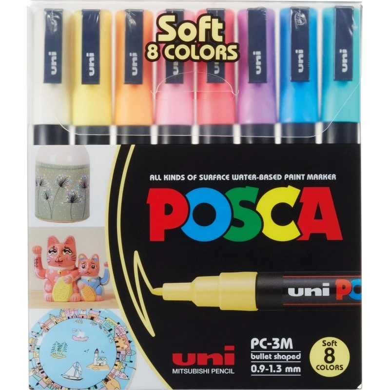 POSCA PC-3M tusser Soft/Pastel 8 stk (0,9–1,3 mm)