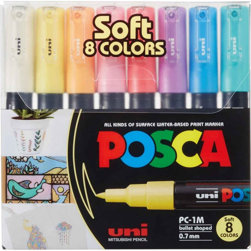 Uni Posca PC-1M (0,7 mm) Soft - 8 farver