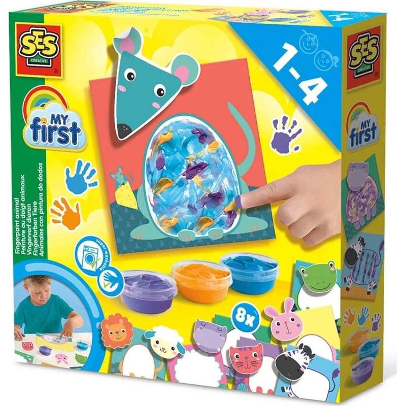 SES Creative My First Fingermaling Dyr - 8 kort, 3 farver