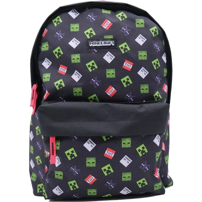 MINECRAFT Skoletaske til børn 17L - sort monsterprint