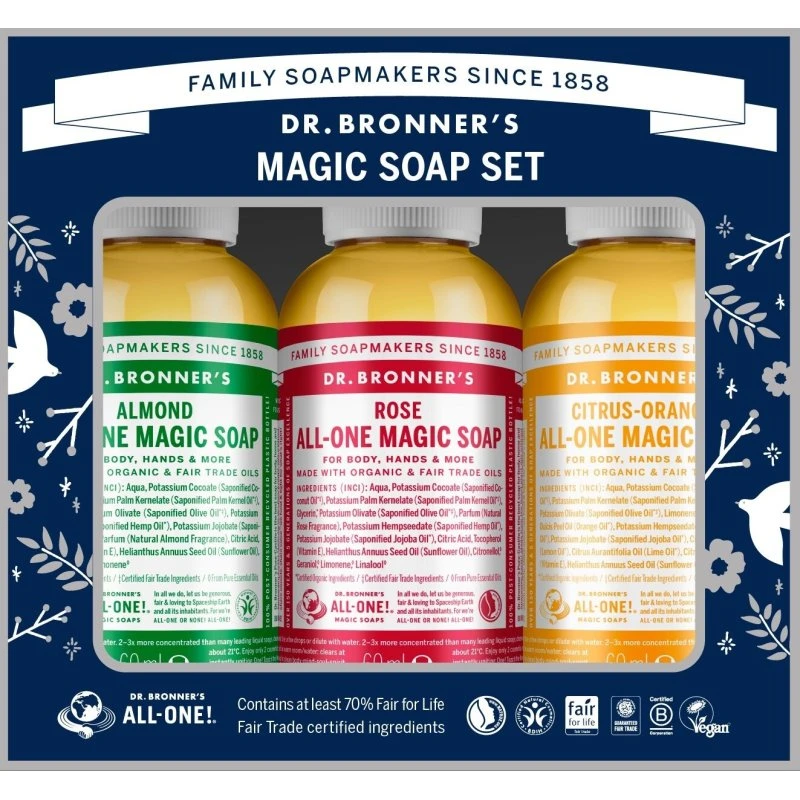 Dr. Bronner's Magic Soap sæt, 3 x 60 ml