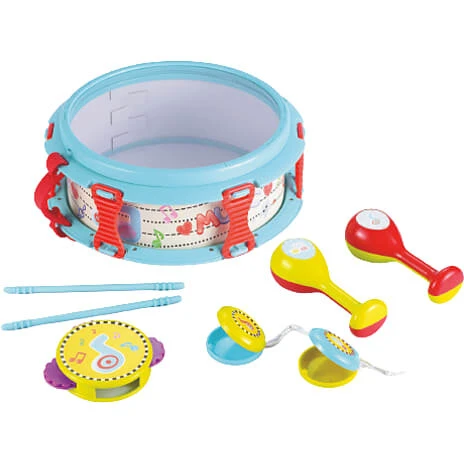 Spire legetøjstrommesæt med tromme, maracas og tamburin