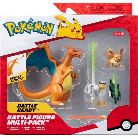 Pokémon kampfigur 3-pak: Charizard, Eevee og Sirfetch'd
