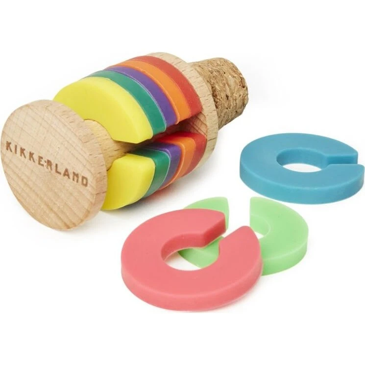 Kikkerland Rainbow Wine Rings + Stopper (BA91) - 8 stk