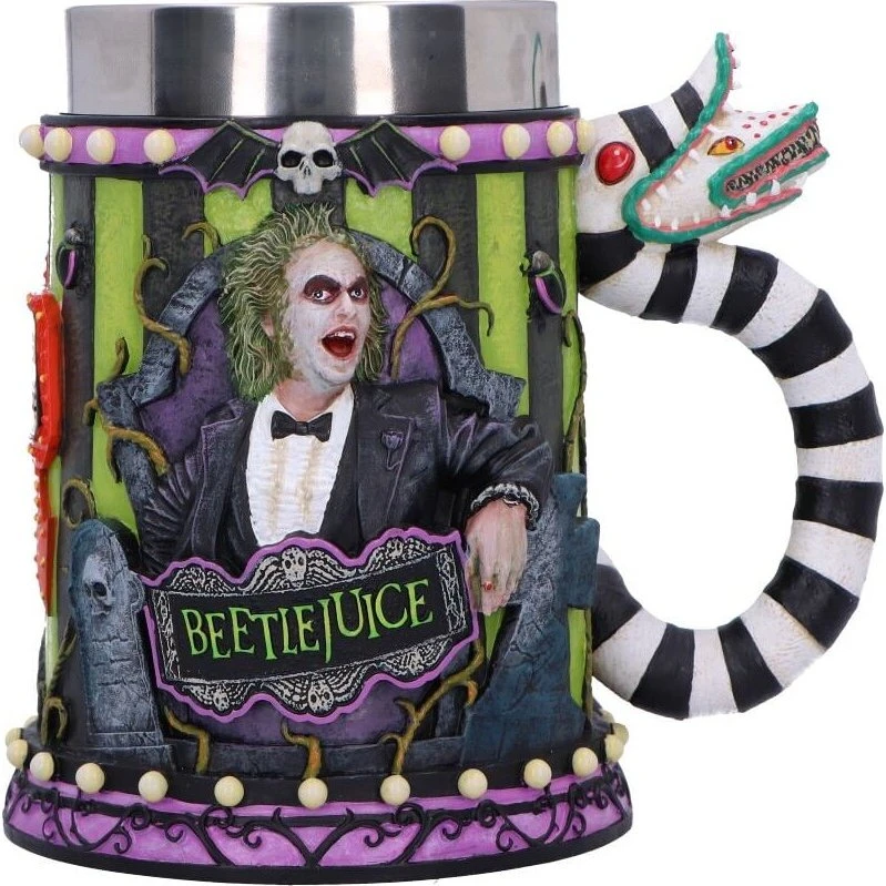 Nemesis Now Beetlejuice Tankard krus – keramisk, sort/grøn stribet
