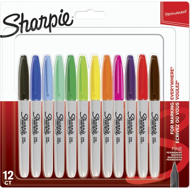 Sharpie Permanent Markør, fin spids, 12 farver