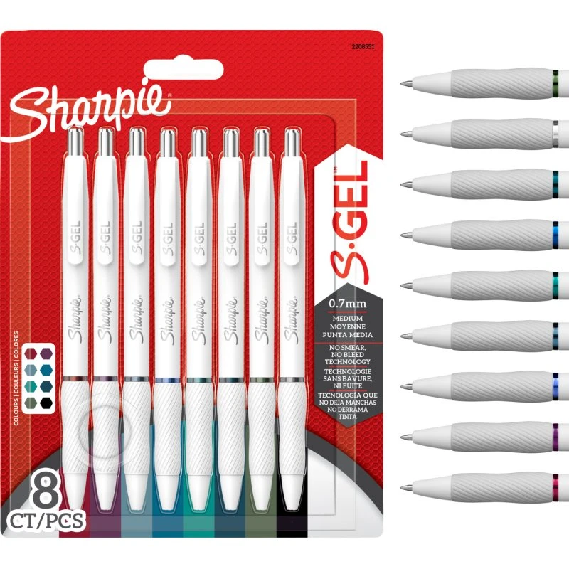 Sharpie S-Gel 0,7 mm Medium, 8 stk – assorterede farver