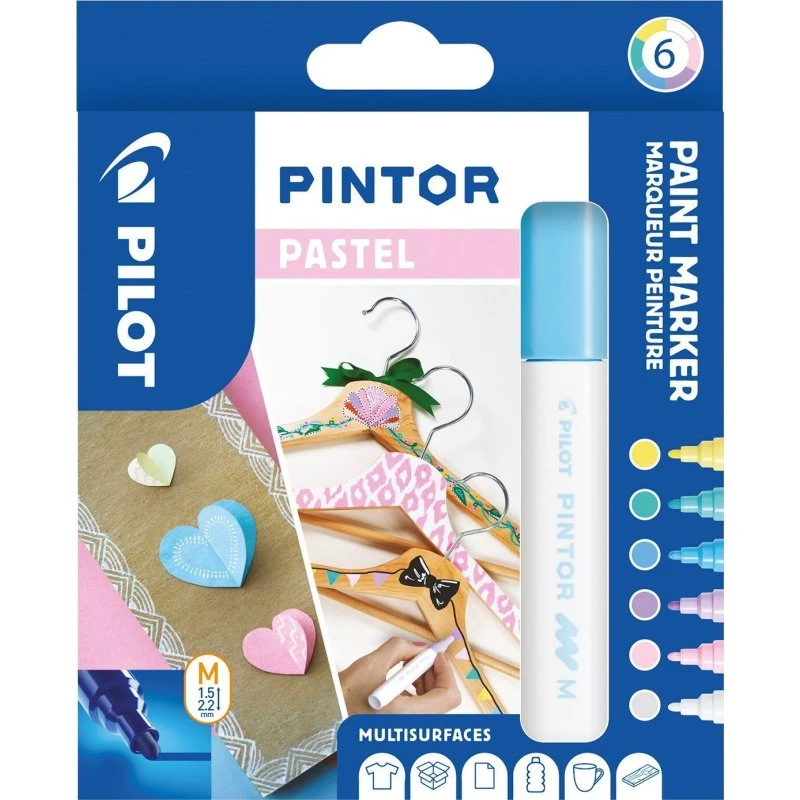 Pilot Pintor Marker Medium Pastel Mix, 6 farver