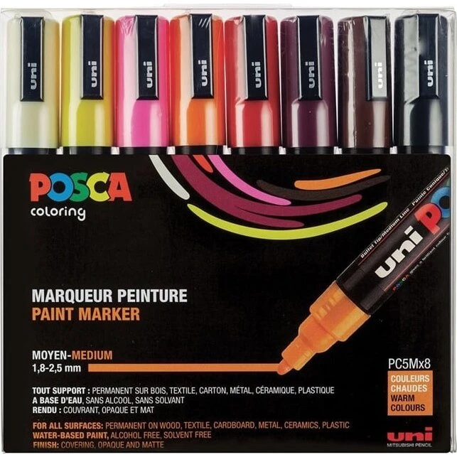 Posca PC-5M tusser sæt 1,8–2,5 mm – 8 Warm farver