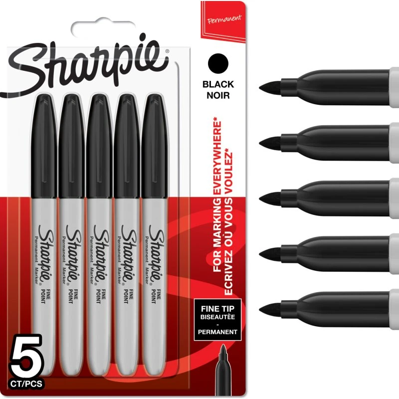 Sharpie Permanent Marker, fin spids, sort - 5 stk