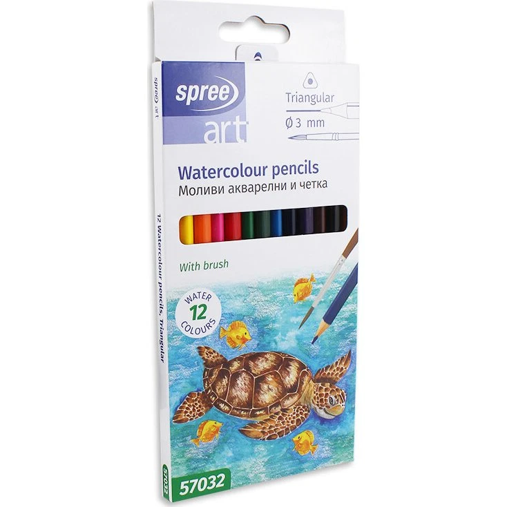 Spree Akvarel Farveblyanter, Trekantet - 12 Farver