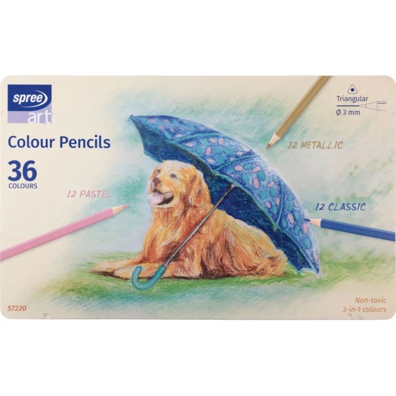 Spree Farveblyanter i Metalboks 36 stk (12+12+12)