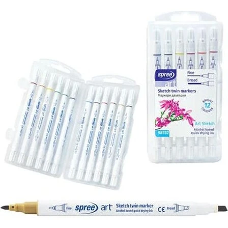 Spree Twin Marker Tusser i Malekuffert, 12 stk.