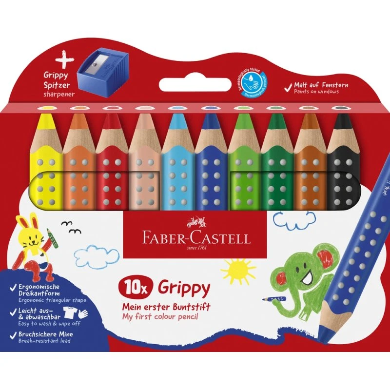 Faber-Castell Grippy Jumbo farveblyanter 10 stk med spidser