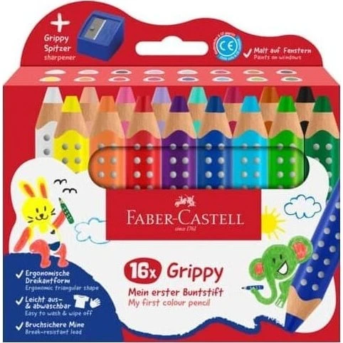Faber-Castell Grippy XXL Jumbo 16 farveblyanter + spidser