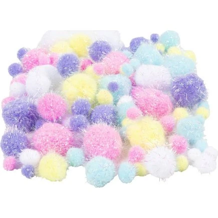 Creativ Company Pomponer glitter pastelfarver Ø15-40 mm 62 g