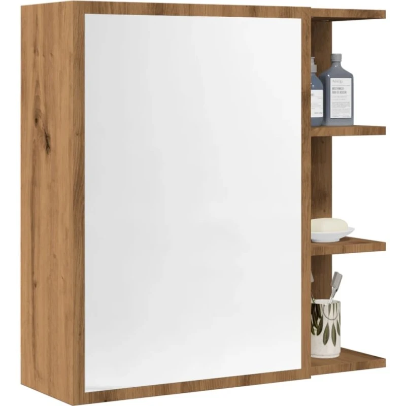 vidaXL badeværelsesskab med spejl 62,5x20,5x64 cm, konstrueret træ