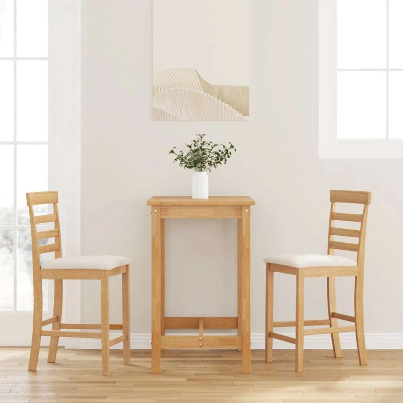 vidaXL barstole med hynder 2 stk. massivt gummitræ naturfarvet