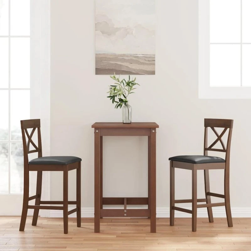 vidaXL barstole med hynder 2 stk. i massivt gummitræ, brun