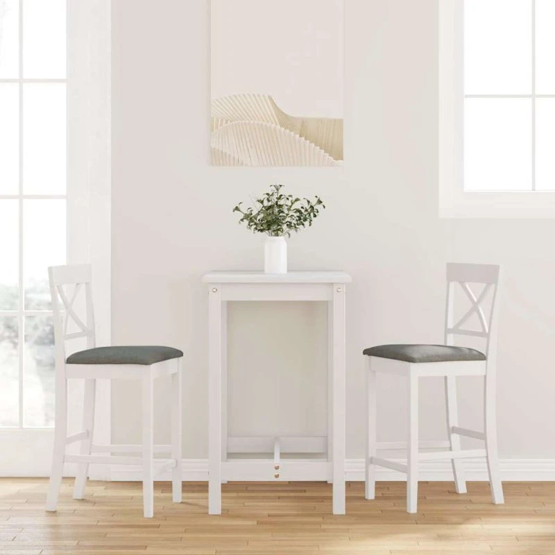 vidaXL barstole 2 stk. med hynder, massivt gummitræ, hvid