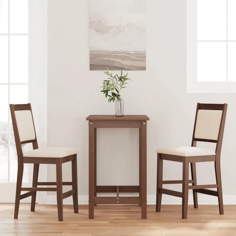 vidaXL barstole 2 stk. med hynder, massivt gummitræ brun