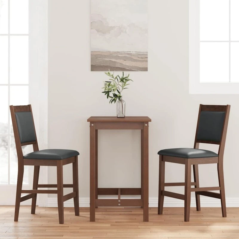 vidaXL barstole 2 stk. med hynder, massivt gummitræ, brun