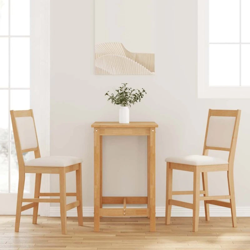 vidaXL barstole 2 stk. med hynder i massivt gummitræ, natur