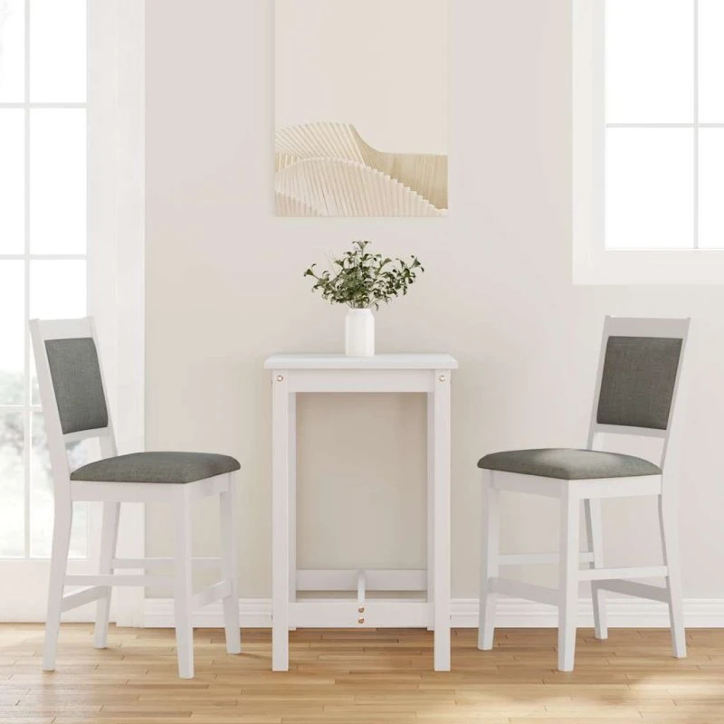 vidaXL barstole 2 stk. med hynder i massivt gummitræ, hvid