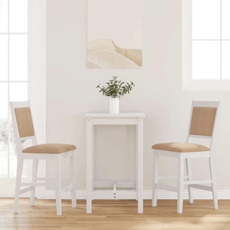 vidaXL barstole 2 stk. i massivt gummitræ med hynder, hvid