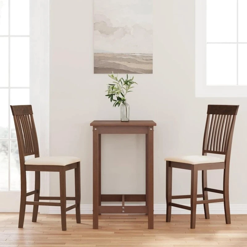 vidaXL barstole 2 stk. med hynder, massivt gummitræ - brun