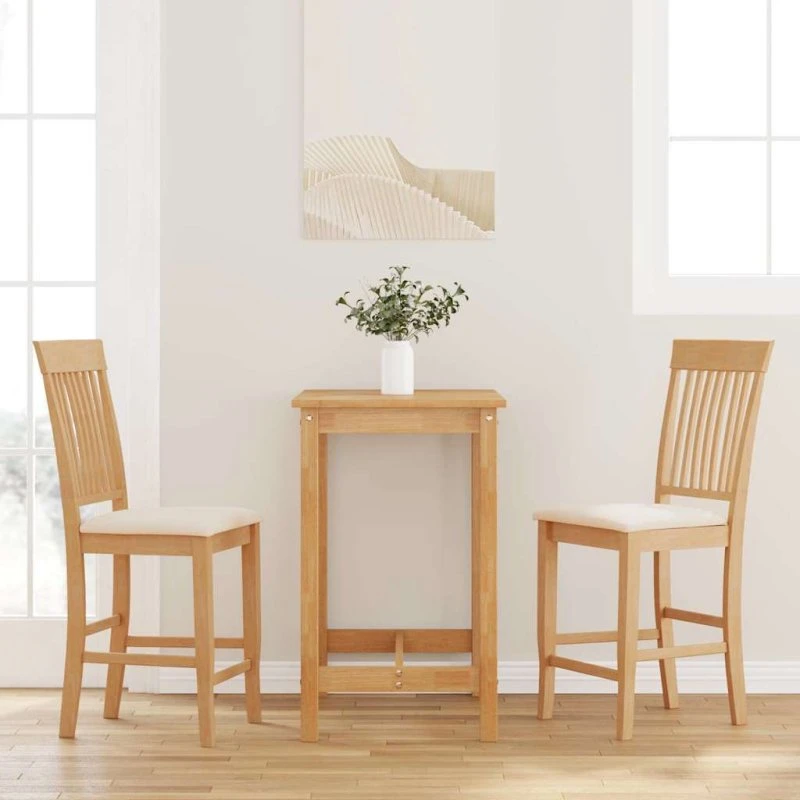 vidaXL Barstole med hynder, 2 stk. – massivt gummitræ natur