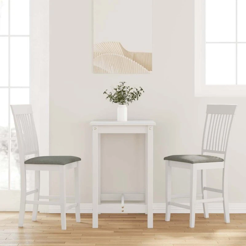 vidaXL Barstole 2 stk. med hynder, massivt gummitræ hvid