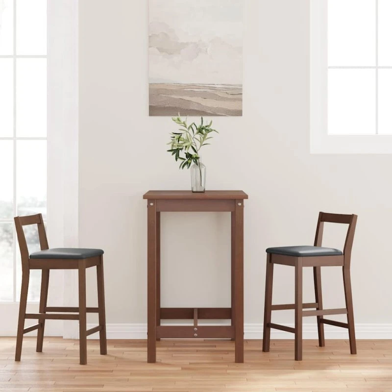 vidaXL barstole med hynder 2 stk. massivt gummitræ brun