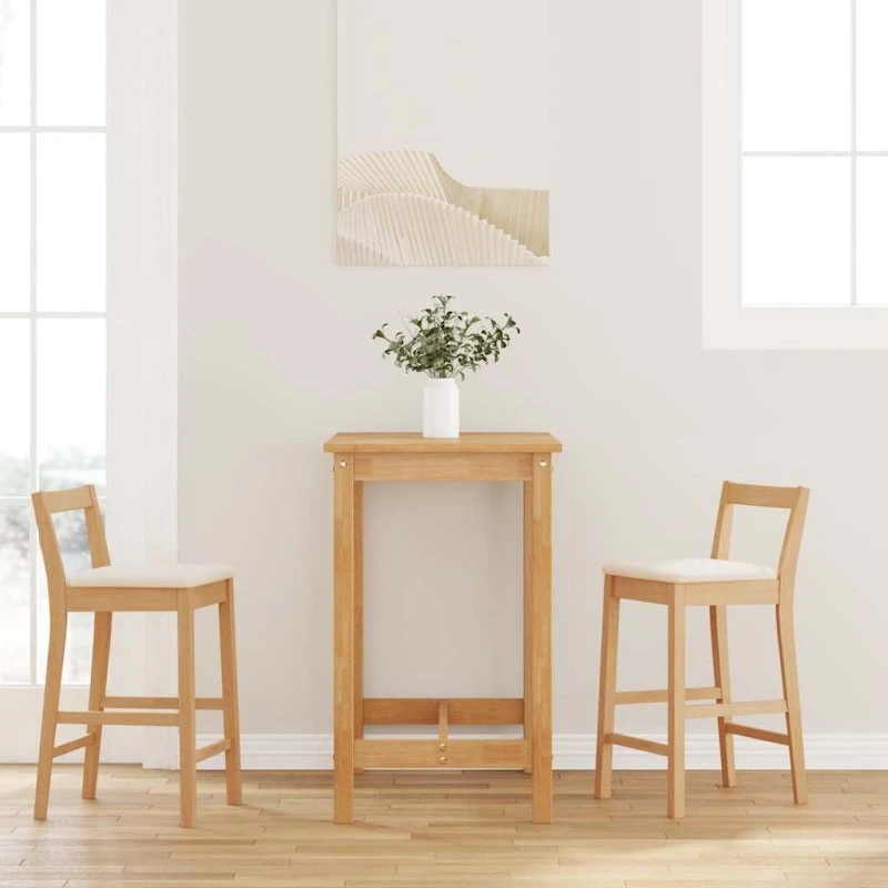 vidaXL barstole med hynder 2 stk. - massivt gummitræ natur