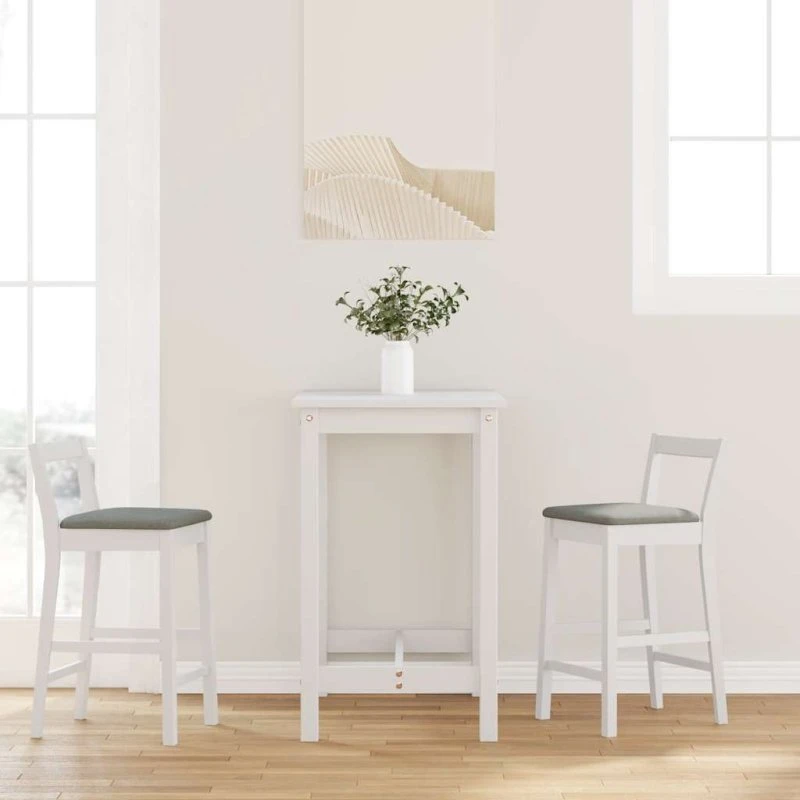 vidaXL barstole 2 stk. i massivt gummitræ med hynder, hvid