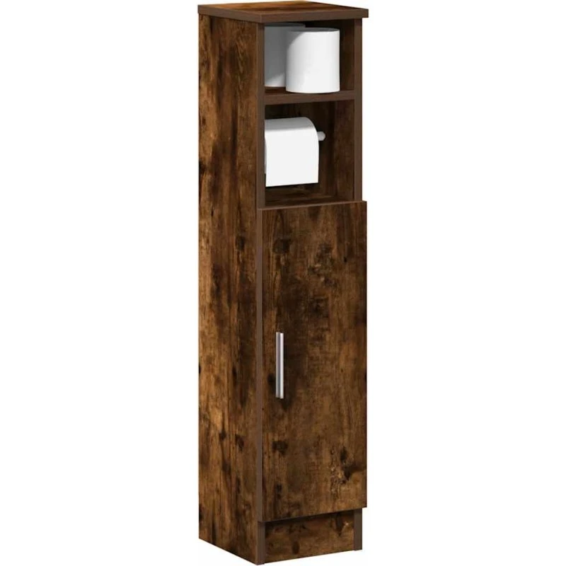 vidaXL badeværelsesskab med rulleholder 20,5x22x90 cm røget egetræ